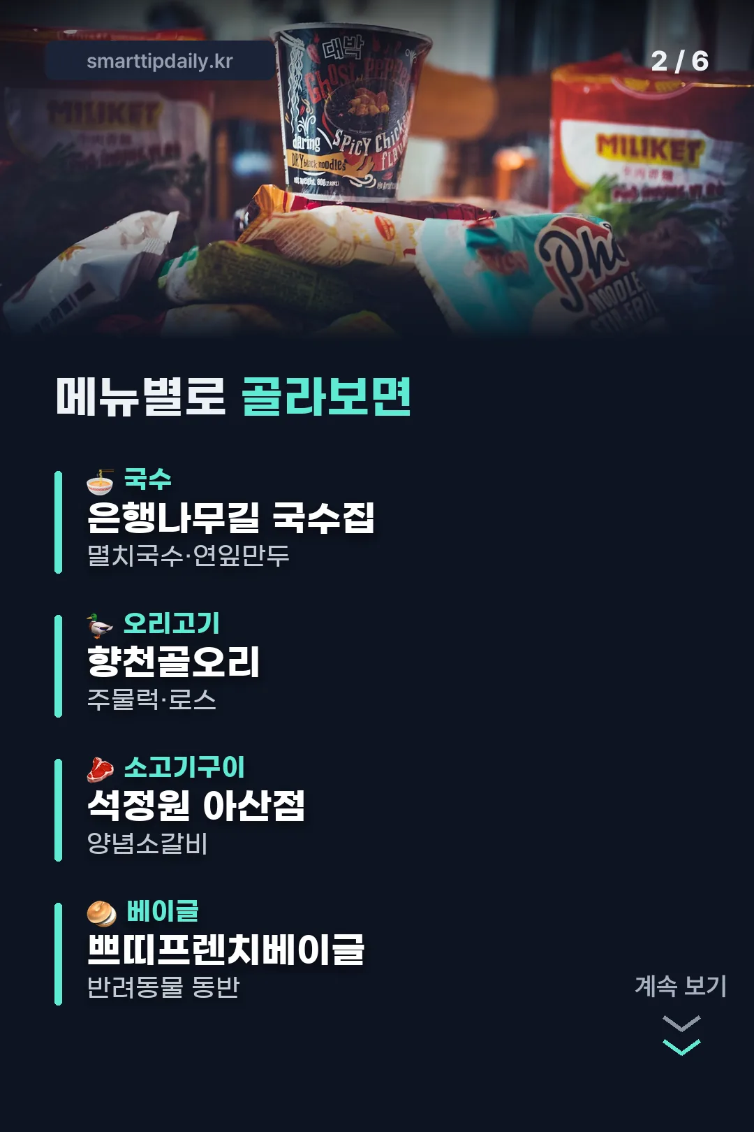 메뉴별 식당 정리