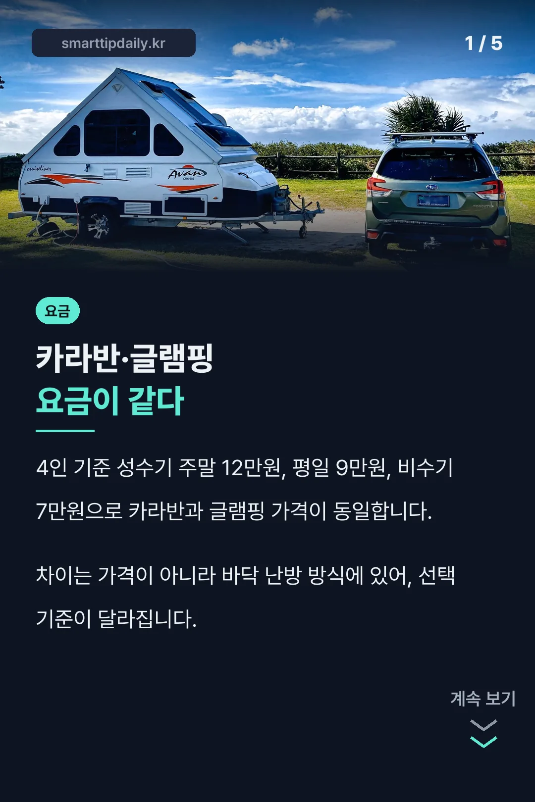 카라반 글램핑 요금 비교